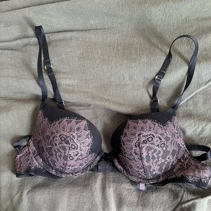Victoria's Secret Black and Pink Lace Caged Strap Push-Up Bra